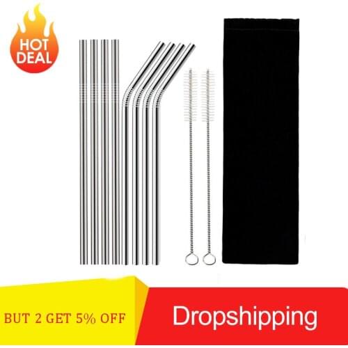 4/8Pcs Reusable Drinking Straw High Quality 304 Stainless Steel Metal Sturdy Bent Straight Straw with Cleaner Brush For Mugs