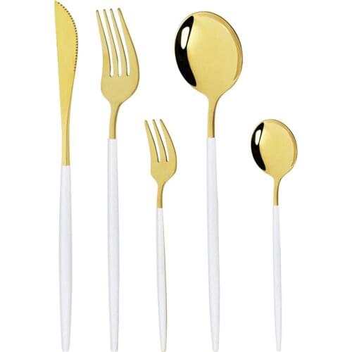 5Pcs Dinnerware Set white Gold Cutlery Set Stainless Steel Golden Cutlery Tableware Set Western Spoon Fork Knife Flatware Set
