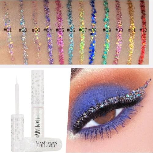 12 Colors Shimmer Flash Liquid Eyeliner Glitter Eyeshadow for Easy To Wear Waterproof Liquid Eyeliner Beauty Eye Liner Makeup
