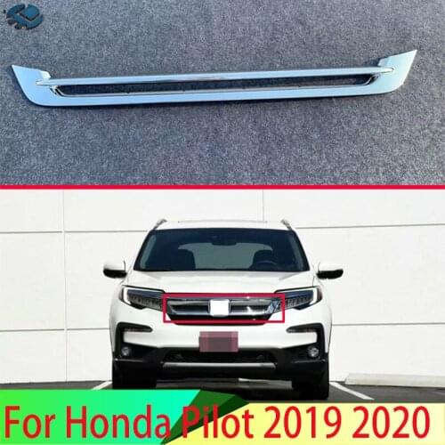 For Honda Pilot 2019 2020 Car Accessories ABS Chrome Front Center Mesh Grille Grill Cover Radiator Strip Trim Decoration