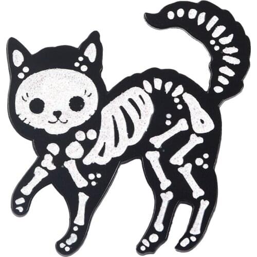 Skeleton Black Cat Brooch For Backpacks Acrylic Bag Shirt Collar Pins Broche for Women Badge Pines Brooches Jewelry Accessories