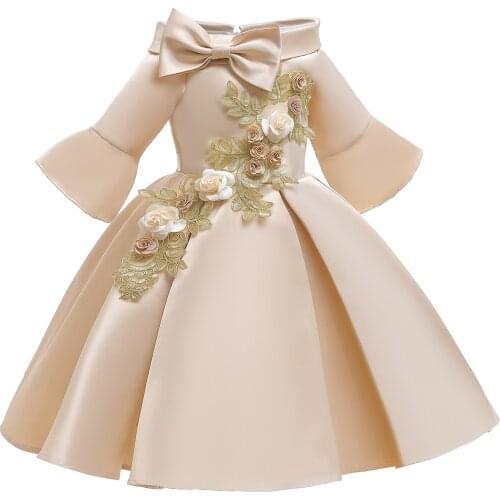 Flower Girls dress children clothes Satin Elegent Lace cutout Shoulderless Girls Dresses for Kids Clothing Party Custumes