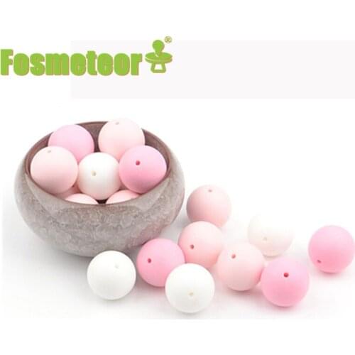 Fosmeteor 0.59"(15mm)Mixed Color Natural Round Silicone Beads Food Grade Beads Baby Teether Toys DIY Baby Necklace/ Bracele