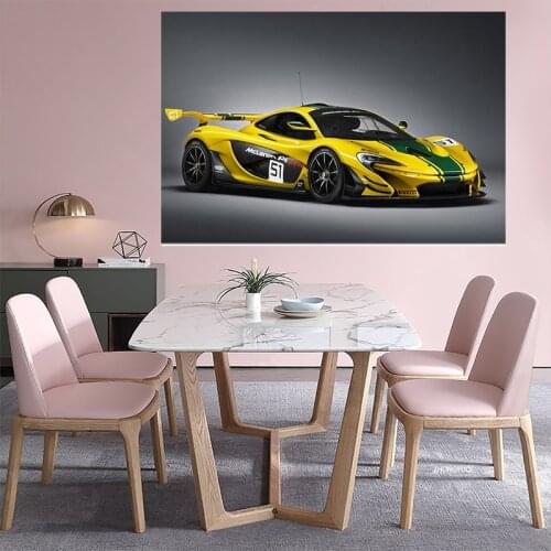 Canvas HD Prints Pictures 2015 McLaren P1 GTR Supercar Wall Art Painting Yellow Home Decor Modular Poster Living Room Framework