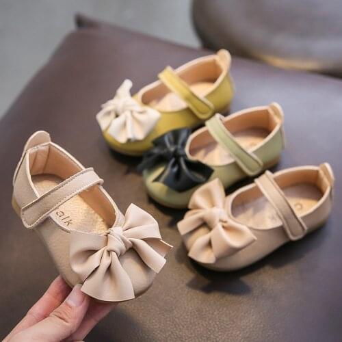 Baby Girls Leather Shoes Bowtie Kids Dress Shoes for Wedding Party Sweet Princess Childrens Leather Flats Soft 15-30 Spring New