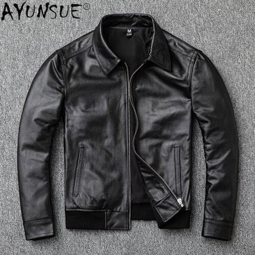 AYUNSUE Men Clothing Real Cow Leather Jacket Mens Clothes Bomber Jackets 5XL 6XL Plus Size Motocycle Coat Ropa Hombre LXR377