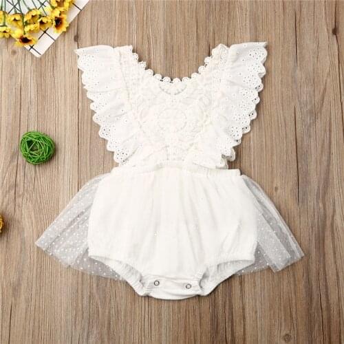 Summer Newborn Baby Girl Clothes Sleeveless Solid Color White Lace Flower Ruffle Romper One-piece Sunsuit