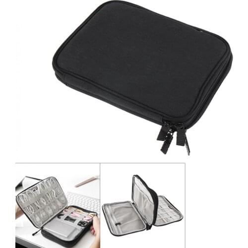 Multifunctional Double-layer Small Black Digital Cable Bag Earphone Wire Bag Pen Power Bank Travel Kit Case Pouch