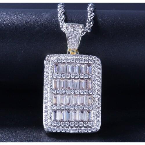 Hip Hop Men Gold color Pendant Square Zircon Encrusted Pendant Necklace Ice Out Cuban Crystal Miami Hip Hop Neckalce For Men