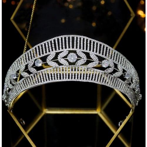 European Princess Royal Crown Cubic Zirconia Wedding Pageant CZ Zircon Tall Tiaras Party Prom Sweet 16 Bridal Hair Accessories