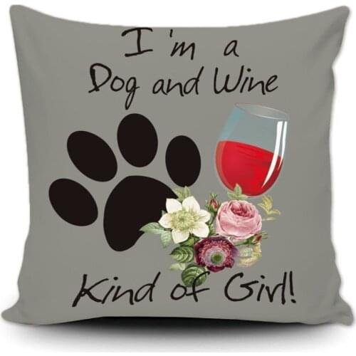 I'm A Dog and Wine Cushion Cover Kind of Girl Dog Decorative Pillowcase Canvas Throw Covers Gift By LVSURE For Living Room Sofa