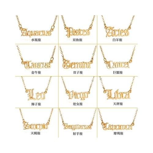 New fashion Twelve constellations English alphabet necklace pendant For Women girl Accessories jewelry wholesale