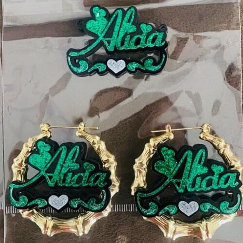 Personalized Name Bamboo Earrings Acrylic Color Name Necklace Hoop Earrings Custom Name Piercing Earrings Women Girls Jewelry