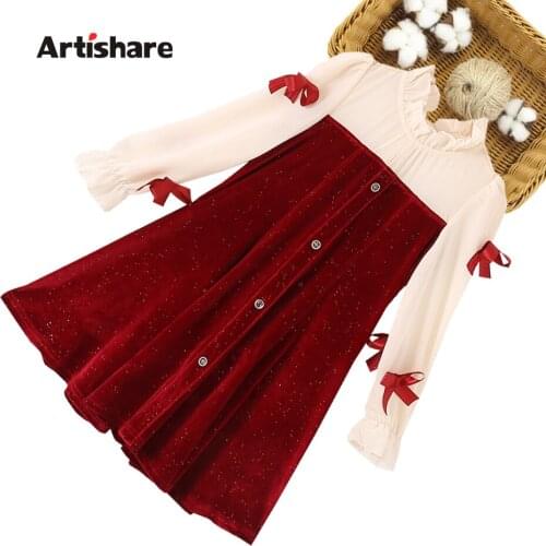 Girls Dress Long Sleeve Dress For Girl Big Bow Dress For Kids Teenage Costume For Girls 6 8 10 12 14