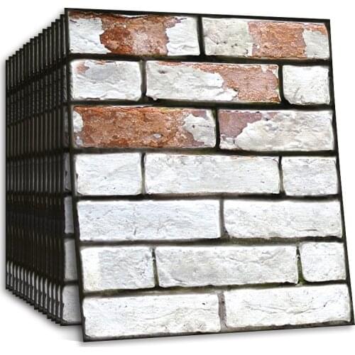 Self-Adhesive Vintage Wallpaper 3D Stereo Effect White Roll Vinyl PVC Rustic Realistic Faux Brick Wall Cover Paper Waterproof