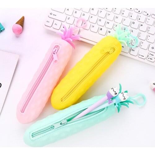 New Korean Style Silicone Stationery Pencil Case Pineapple Cartoon Cute School Student Storage Pencil Cosmetic bag