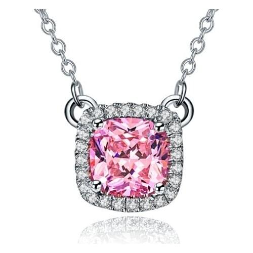 Fabulous 2Ct Pink Cushion Cut Diamond Pendant 925 Sterling Silver Sweater Pendant Necklace White Gold Plated Jewelry