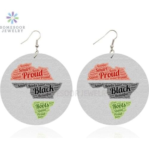 SOMESOOR Proud Black Roots African Map Wooden Drop Earrings Afrocentric Ethnic Design Both Sides Printing Jewelry For Women Gfit