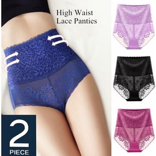 2pcs/Lot Seamless Lace High Waist Panties Body Slimming Underwear Women Sexy Comfortable Briefs Bum Lifter Lingerie Underpants