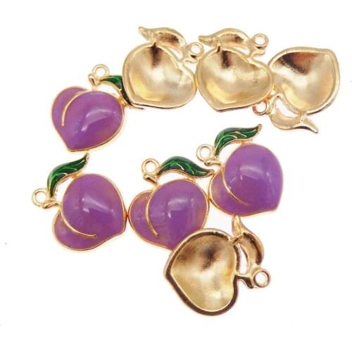 Julie Wang 20PCS Alloy Enamel Peach Charm Fruit Pendant Purple Color For Easrring Making Accessory Jewelry DIY Findings