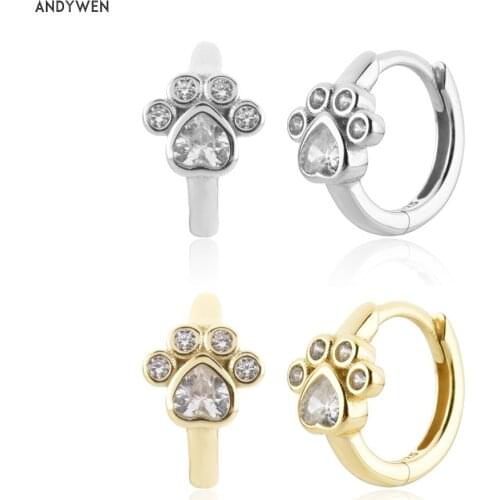 ANDYWEN 925 Sterling Silver 8.5mm Palm Zircon Huggies Hoops Earring Women Luxury Jewelry Clips Piercing Pendientes Wedding
