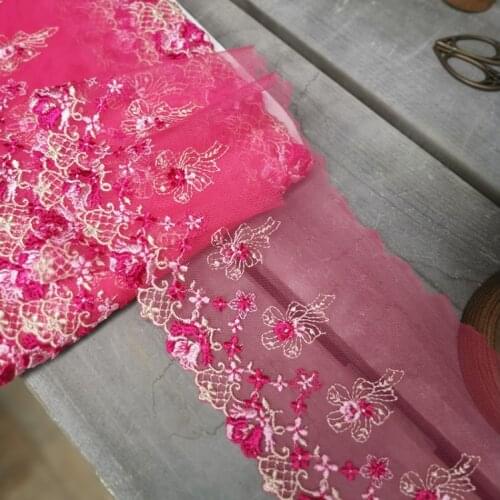 1 Meter 17cm Wide Roseo Embroidery Lace Applique Tulle Flower Lace Trim Fabric for Wedding Dress