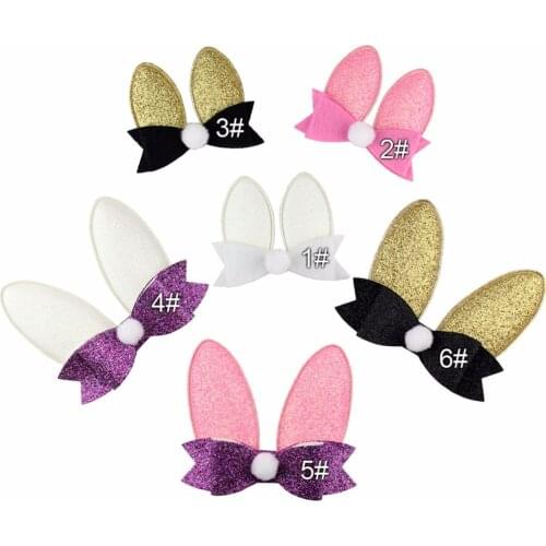 12 pcs/ lot , Easter Glitter Bunny Ears with hair bow For Girls DIY Headband Felt Fabric Rabbit Ear Hair Bow Hair Accesso