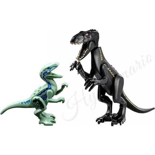 2Pcs Jurassic Dinosaur World Park Dinosaur Indoraptor Velociraptor Blue Building Block Bricks City Assembly Toys For Children