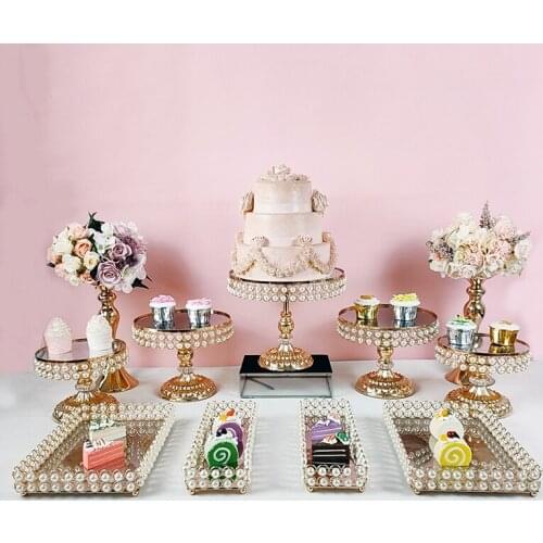 Gold platin Pearl cake table Gold Accessory Tray Dessert Metal for Wedding Mirrors Cake Stand