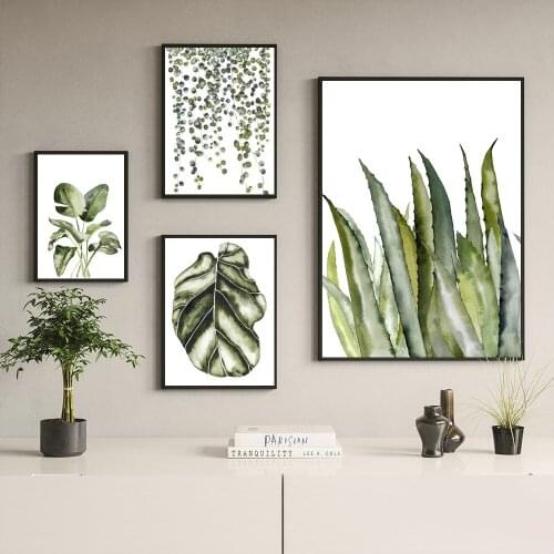 Watercolor Tropical Hanging Plant leaves Canvas Art Print Poster Nordic Green Plant leaf rural Wall Pictures for Home Decoration