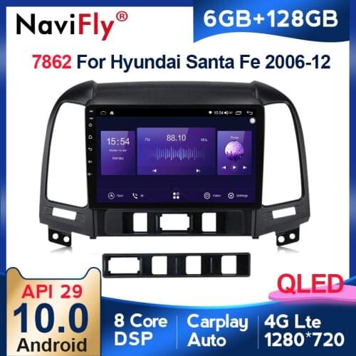 QLED 1280*720 Android 10.0 Car Multimedia Player For Hyundai Santa Fe 2 2006 - 2012 Radio Navigation GPS 6GB+128GB Carplay
