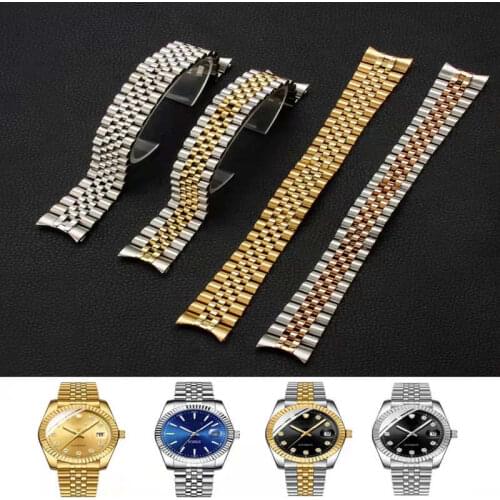316L Silver 2 Tone Gold Solid Curve End Jubilee Watch Band Strap Bracelet Fit For Rolex Watch