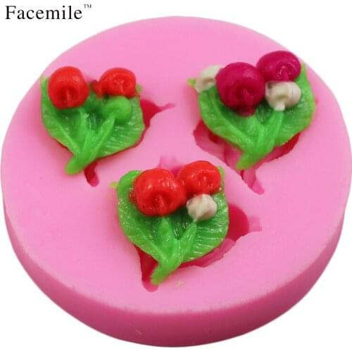Facemile Brand Cherry Fruit Fondant Cake Silicone Mold Chocolate Clay Resin Mould Sugarcraft Cake Decorating Tools Gift