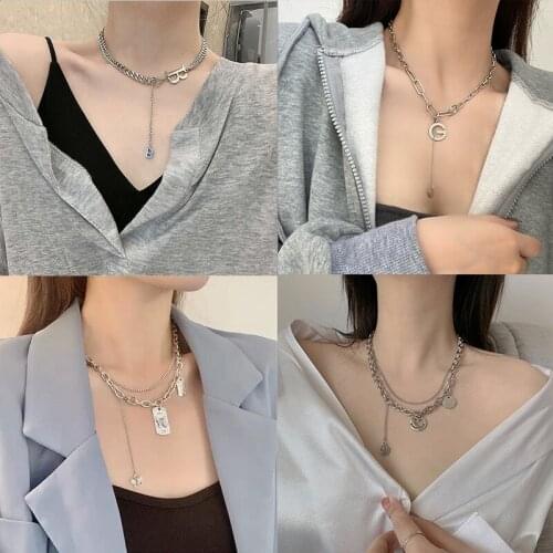 KISS WIFE Stainless Steel Boho Chain Necklace For Women Letter Bear Butterfly Pendant Goth Choker Collar Trendy Girls Jewelry