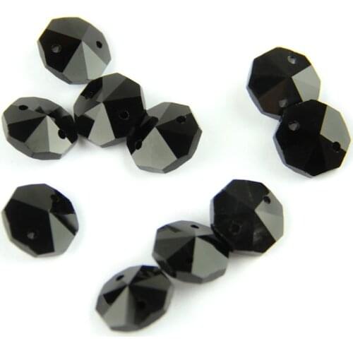 Black 14mm Octagon Beads With 1 Hole/2 Holes Crystal Lighting Lamp Parts Beads Strand Component For Home Wedding & DIY