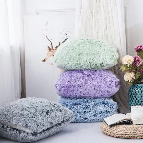 Double colour Long Fur Plush cushion covers Sofa kussenhoes coussin decoration decorative throw pillowcase travesseiro cojines