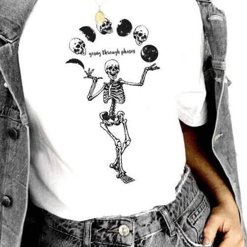 Skeleton Moon Phases gothic art t-shirt women 100% Cotton funny graphic street style quote Fashion unisex hipster tee top tshirt