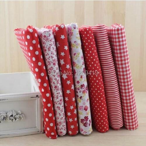 50*50cm 7PCS Plain Red Floral Print Cotton Fabric Fat Quarter Bundle Tissue To Sew DIY Patchwork Tilda Quilting Textile Tecido