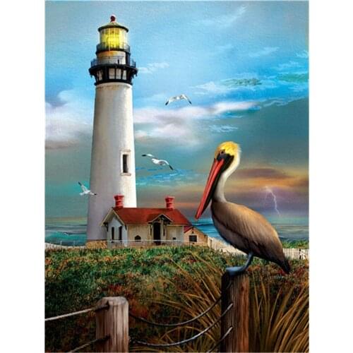 Landscape Lighthouse Printed Canvas 11CT Cross Stitch Embroidery Set DMC Threads Handmade Hobby Sewing work Counted Package