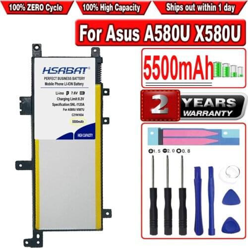 HSABAT 5500mAh C21N1634 Laptop Battery for Asus A580U X580U X580B A542U R542U R542UR X542U V587U FL5900L FL8000U