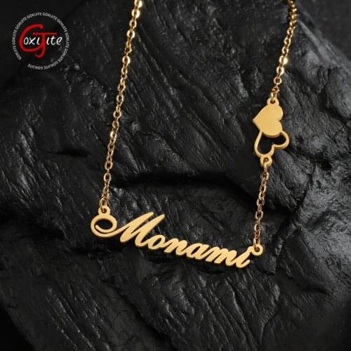 Goxijite Personalized Name Necklace Two Love Hearts Chain Collar Stainless Steel Custom Letters Nameplate Necklaces Best Gift