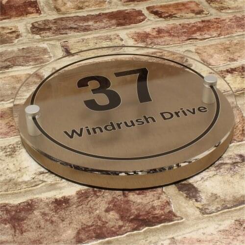 Brushed Copper Effect Personalised Modern House Sign Name and Number ( Circle )