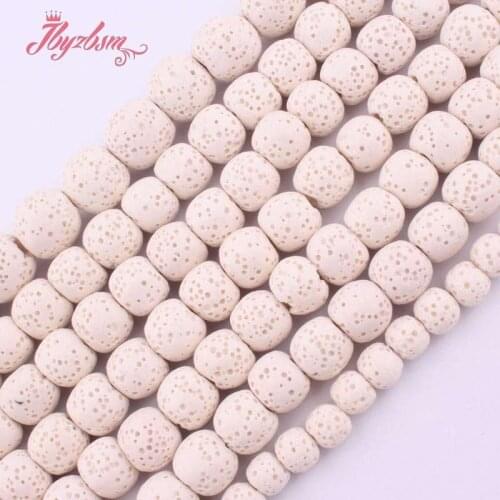 Natural White Lava Rock Smooth Round 6/8/10/12mm Stone Beads Loose Spacer For DIY Necklace Bracelets Jewelry Making Strand 15"