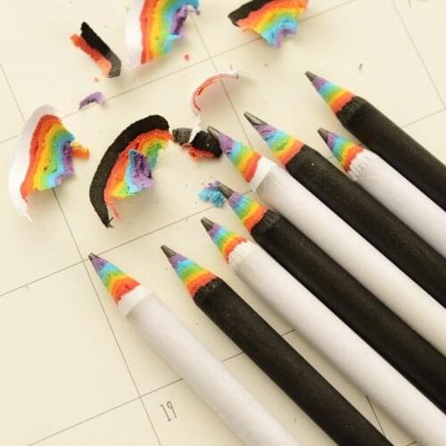 2PCS Rainbow Pencil HB Pencil Black and White Suit Creative Personality Student Pencil Rainbow Pencil