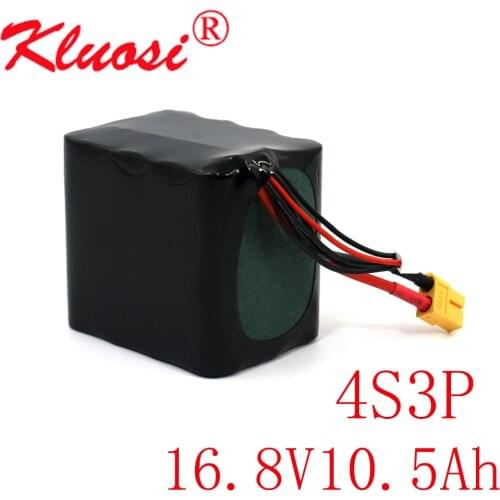 KLUOSI 14.8V 10.5Ah 10Ah 4S3P 16.8V Li-ion Battery High Capacity UAV Rechargeable for Various RC Airplane Drone Quadrotor XT60