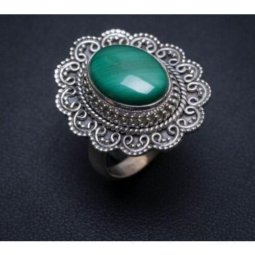 Natural Malachite Handmade Boho 925 Sterling Silver Ring, Size 7 S3111