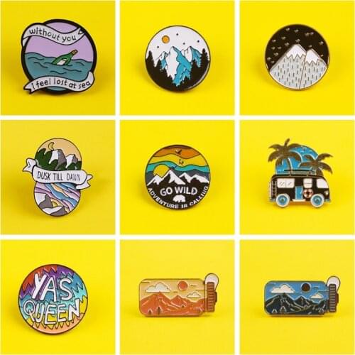 Round Badges Scenery Icon Decor Pin On Clothes Brooches On a Backpack Set Enamel Pins For Jeans Jacket Accessories Jewelry Gifts