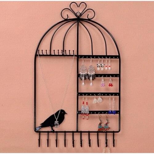 Bird Wall-mounted Metal Jewelry Stand Holder Rack Earrings Necklaces Ear Studs Display Shelf Jewelry Stand Holder