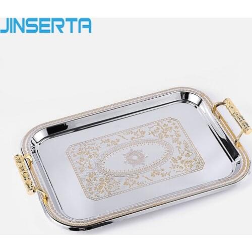 JINSERTA Metal Storage Tray Jewelry Display Plate Dessert Fruit Cake Snack Plate Tea Coffee Tray Home Hotel KTV Decor Tray