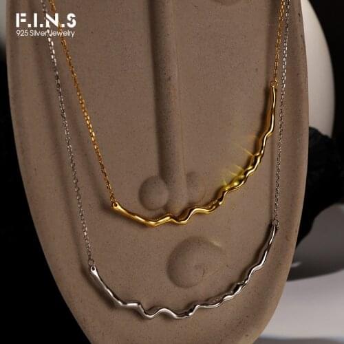 F.I.N.S Minimalist Curve Pure S925 Sterling Silver Necklace Irregular Wave Line Glossy Short Clavicle Chain Fine Jewelry Gifts